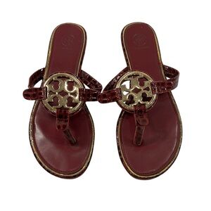 Tory Burch Red Sandals with Leopard Medallion in Size 7.5